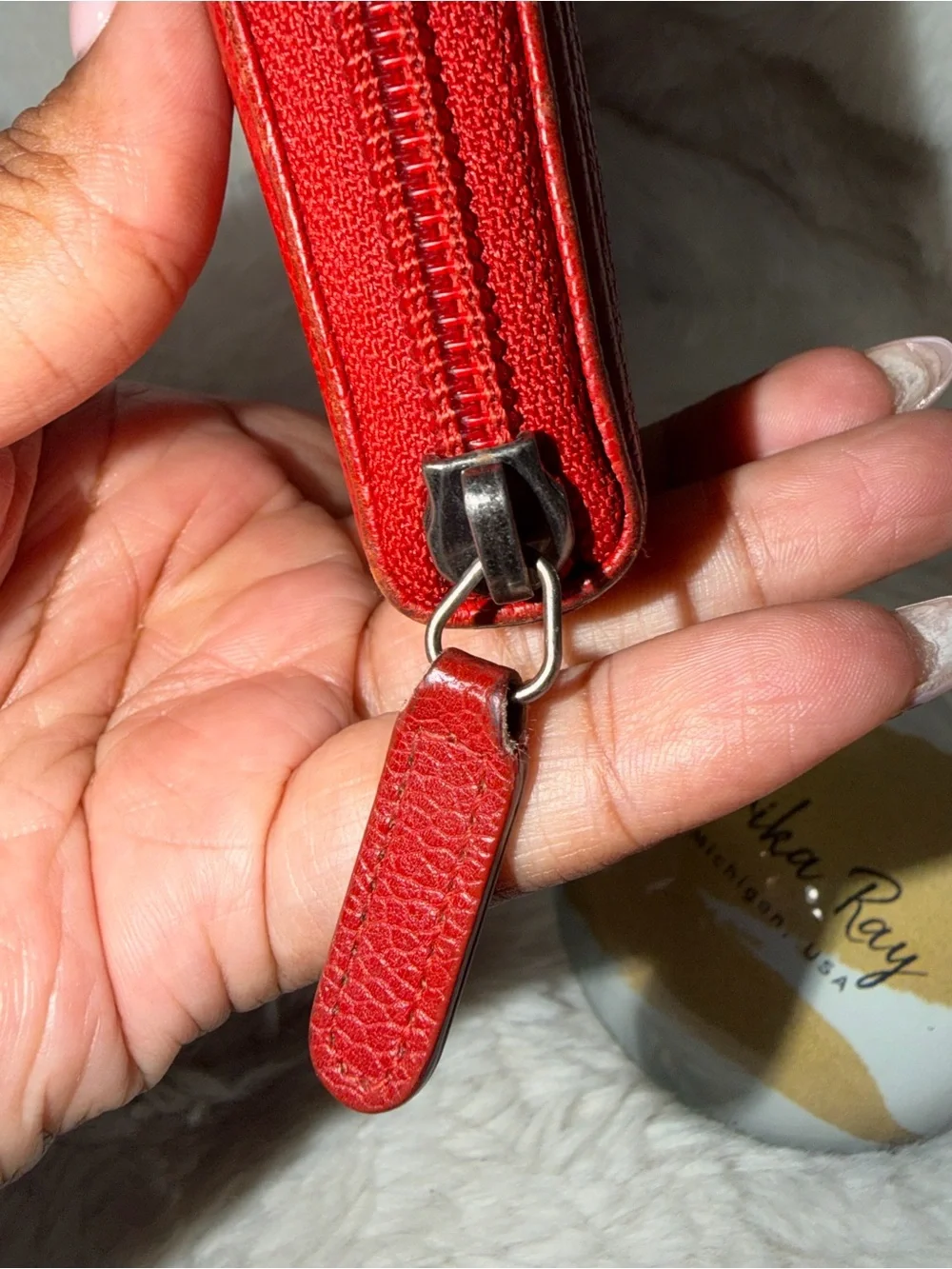 CHANEL Red Quilted Caviar Leather Leboy Zip Wallet- GOOD CONDITION